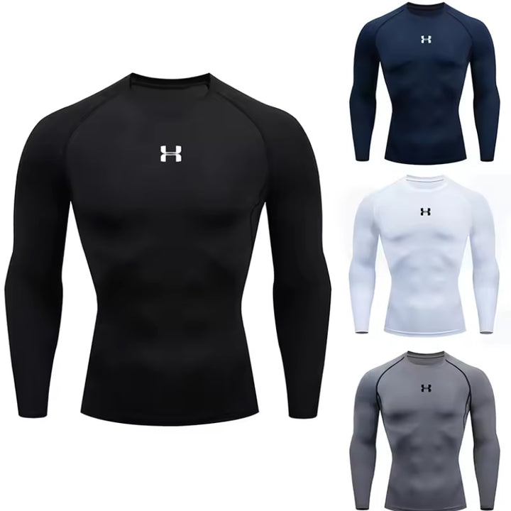 Camiseta de compresión para correr para hombre, camisetas deportivas de manga larga, sudadera para gimnasio y Fitness, chándal para correr, camisetas atléticas para hombre