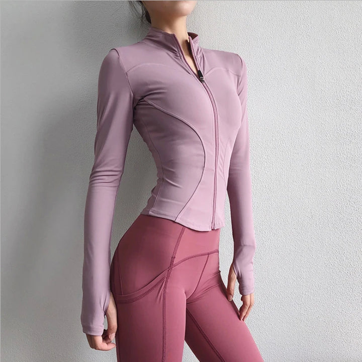 Chaqueta deportiva de manga larga para mujer, ideal para yoga, gimnasio, fitness, ajustada, de secado rápido y transpirable.