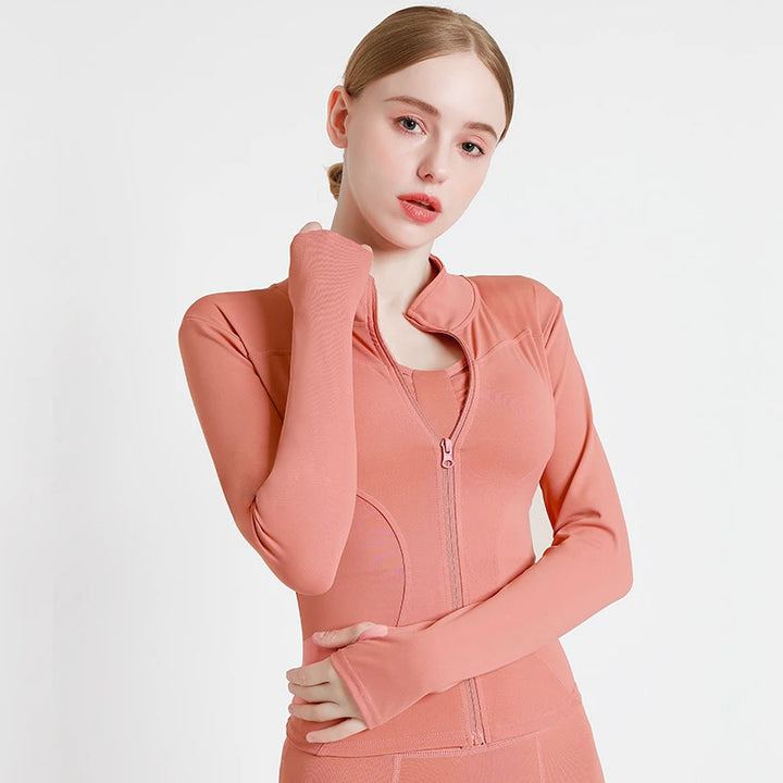 Chaqueta deportiva de manga larga para mujer, ideal para yoga, gimnasio, fitness, ajustada, de secado rápido y transpirable.