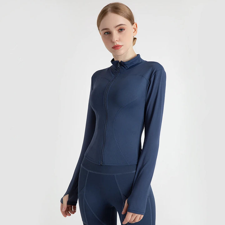 Chaqueta deportiva de manga larga para mujer, ideal para yoga, gimnasio, fitness, ajustada, de secado rápido y transpirable.