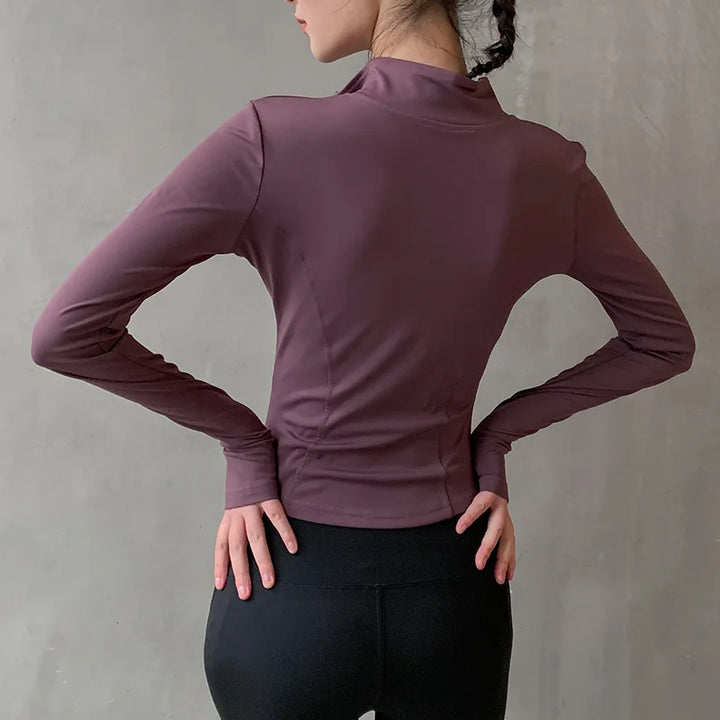 Chaqueta deportiva de manga larga para mujer, ideal para yoga, gimnasio, fitness, ajustada, de secado rápido y transpirable.