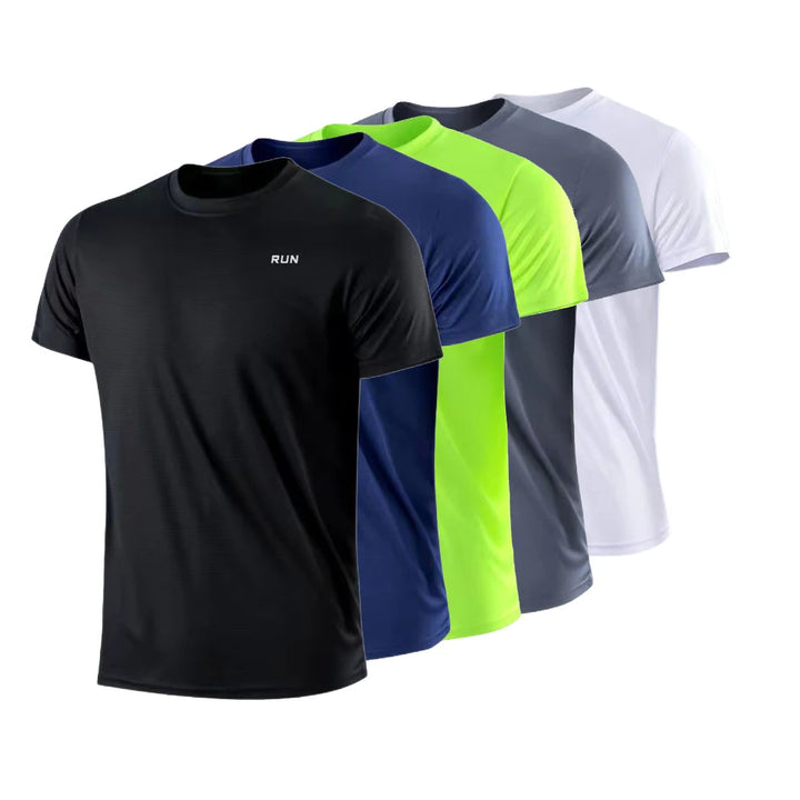 Camiseta deportiva de manga corta de secado rápido para hombre, para gimnasio, running, con absorción de humedad y cuello redondo, para entrenamiento, ejercicio, gimnasio, ligera